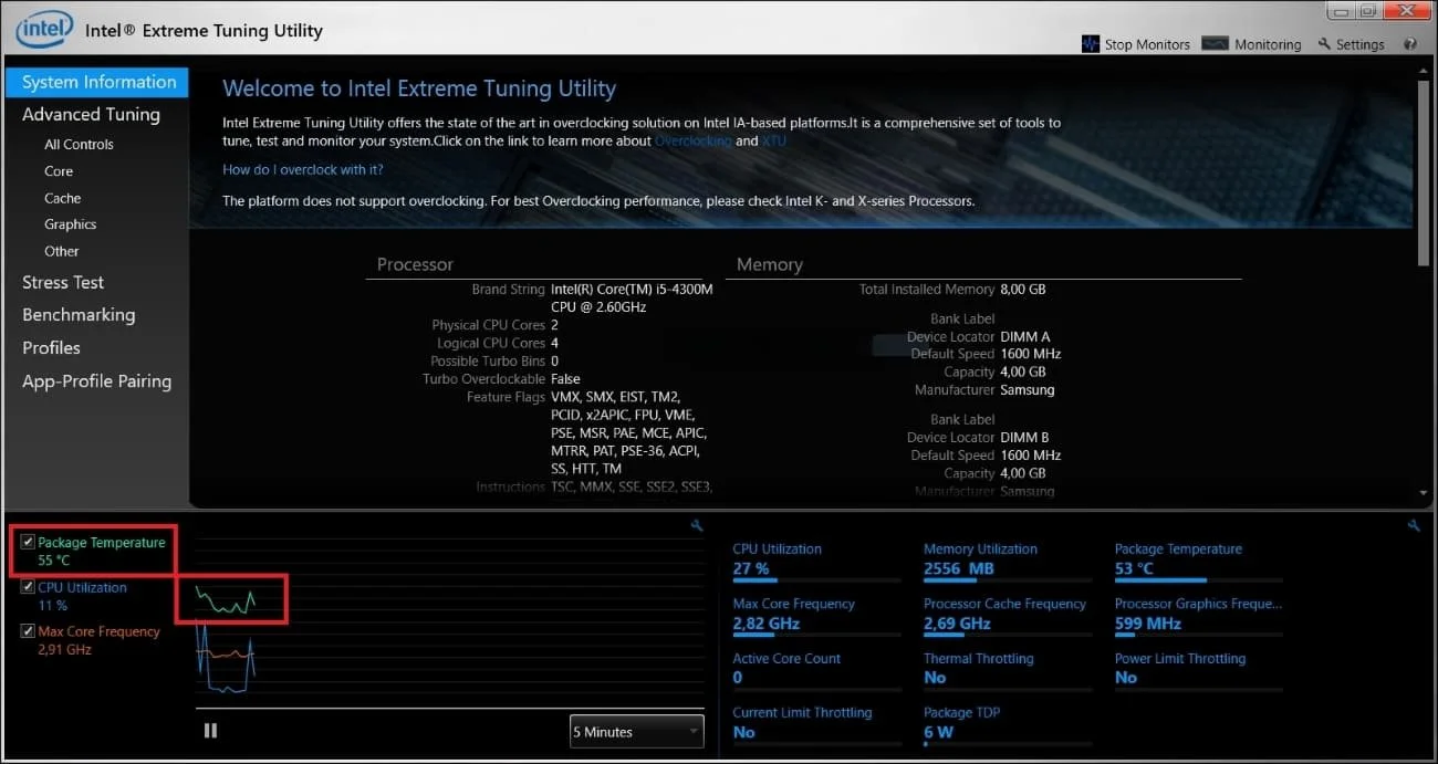 Источник: wp-seven.ru / Температура процессора в Intel Extreme Tuning Utility