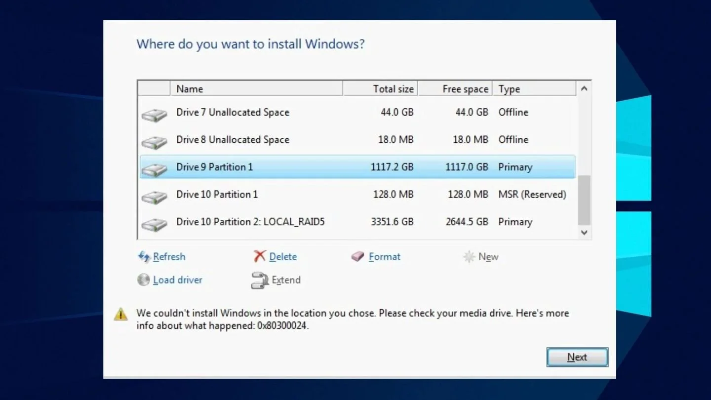 Источник: Windows Report / Скриншот ошибки 0x80300024