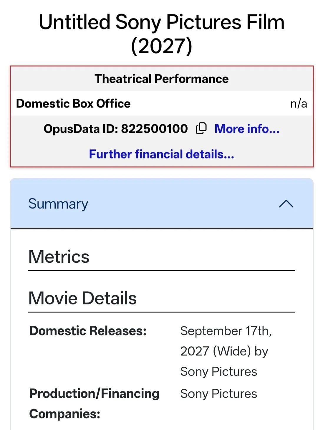 Неизвестный фильм от Sony