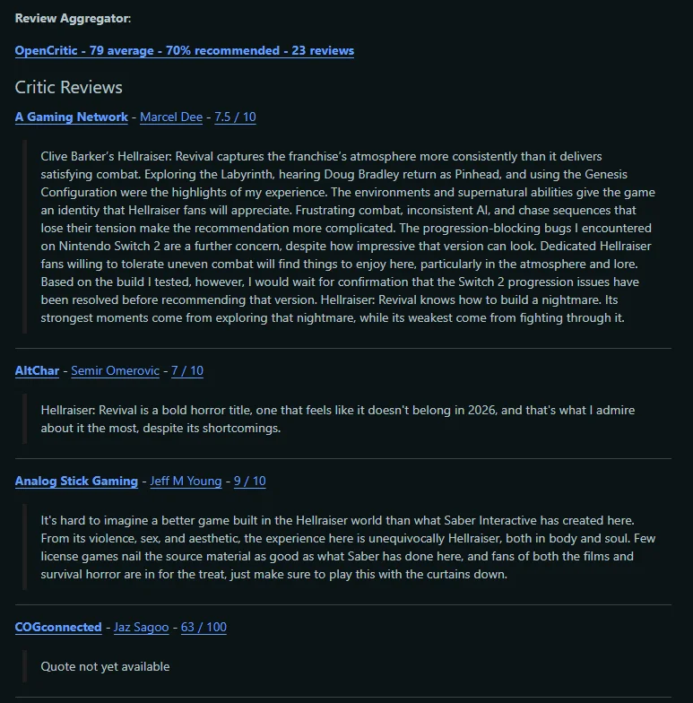 Отзывы о Clive Barker's Hellraiser: Revival
