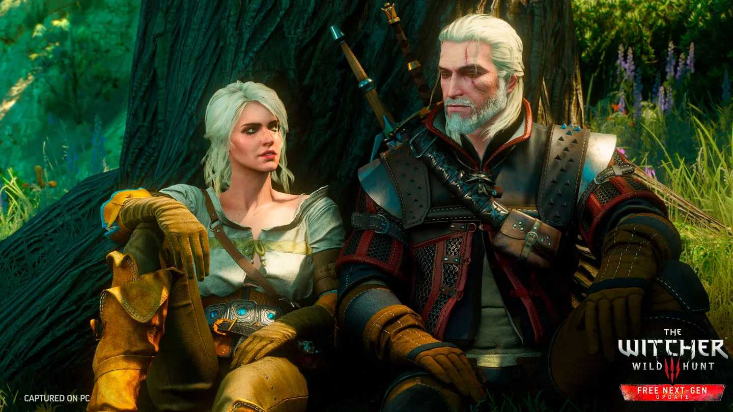 Источник: CDPR / Папа и дочь сидят под дубом, отдыхают, вырезали поселение утопцев, обычный вечер в деревне.