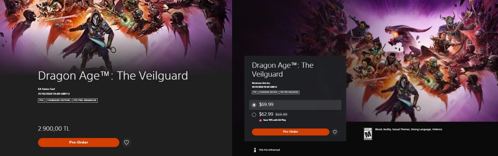 Источник: respawn.media / Цены на Dragon Age: The Veilguard в турецком и американском PS Store