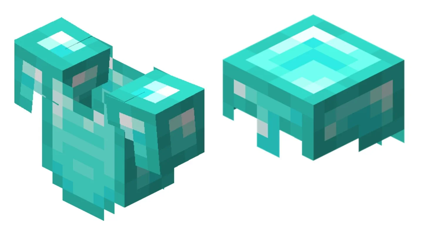 Источник: Minecraft Wiki / Алмазный нагрудник и алмазный шлем