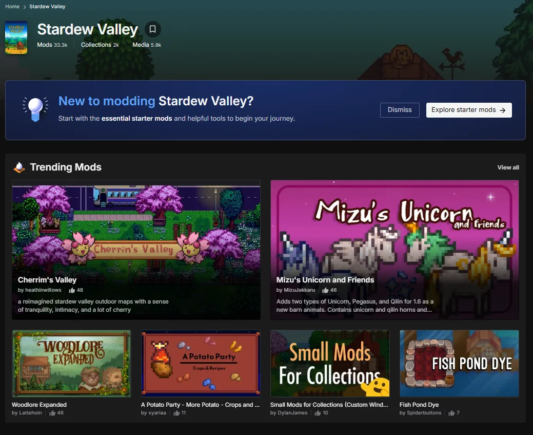Моды на Stardew Valley на сайте Nexus Mods