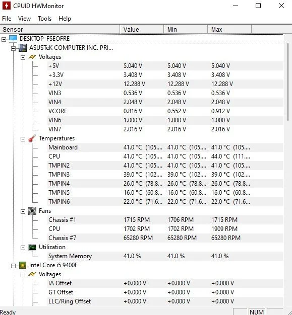 Источник: lumpics.ru / Температура CPU в HWMonitor