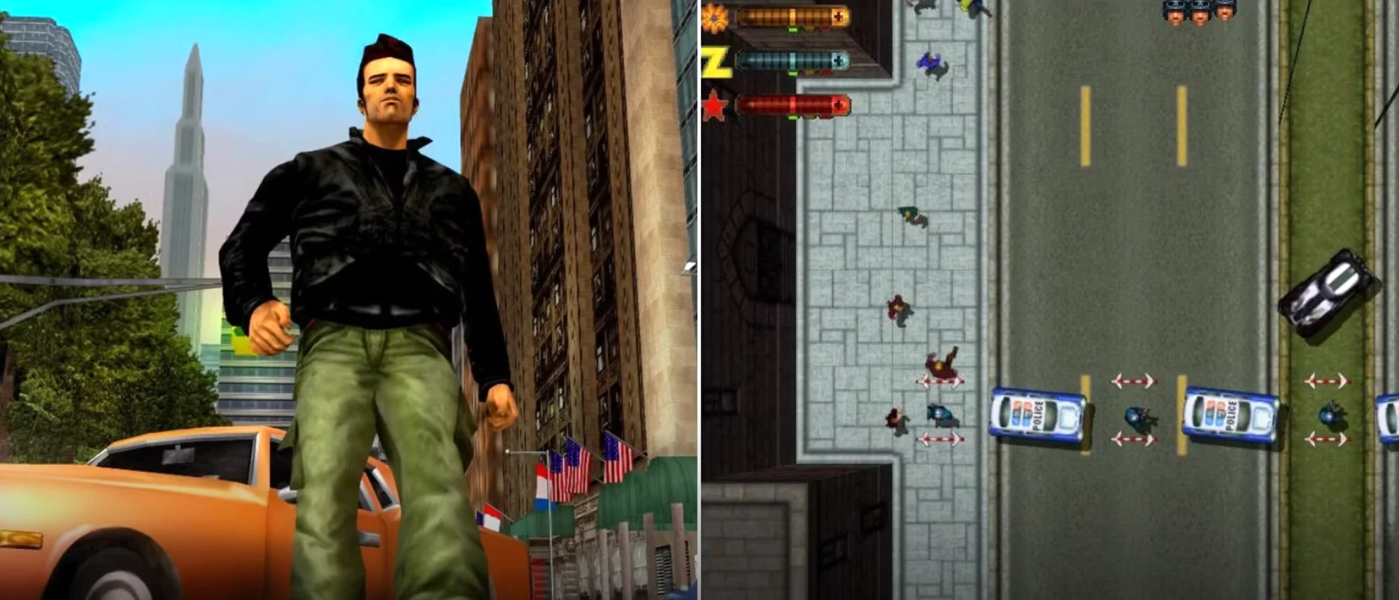 GTA 3 (слева) и GTA 2 (справа)