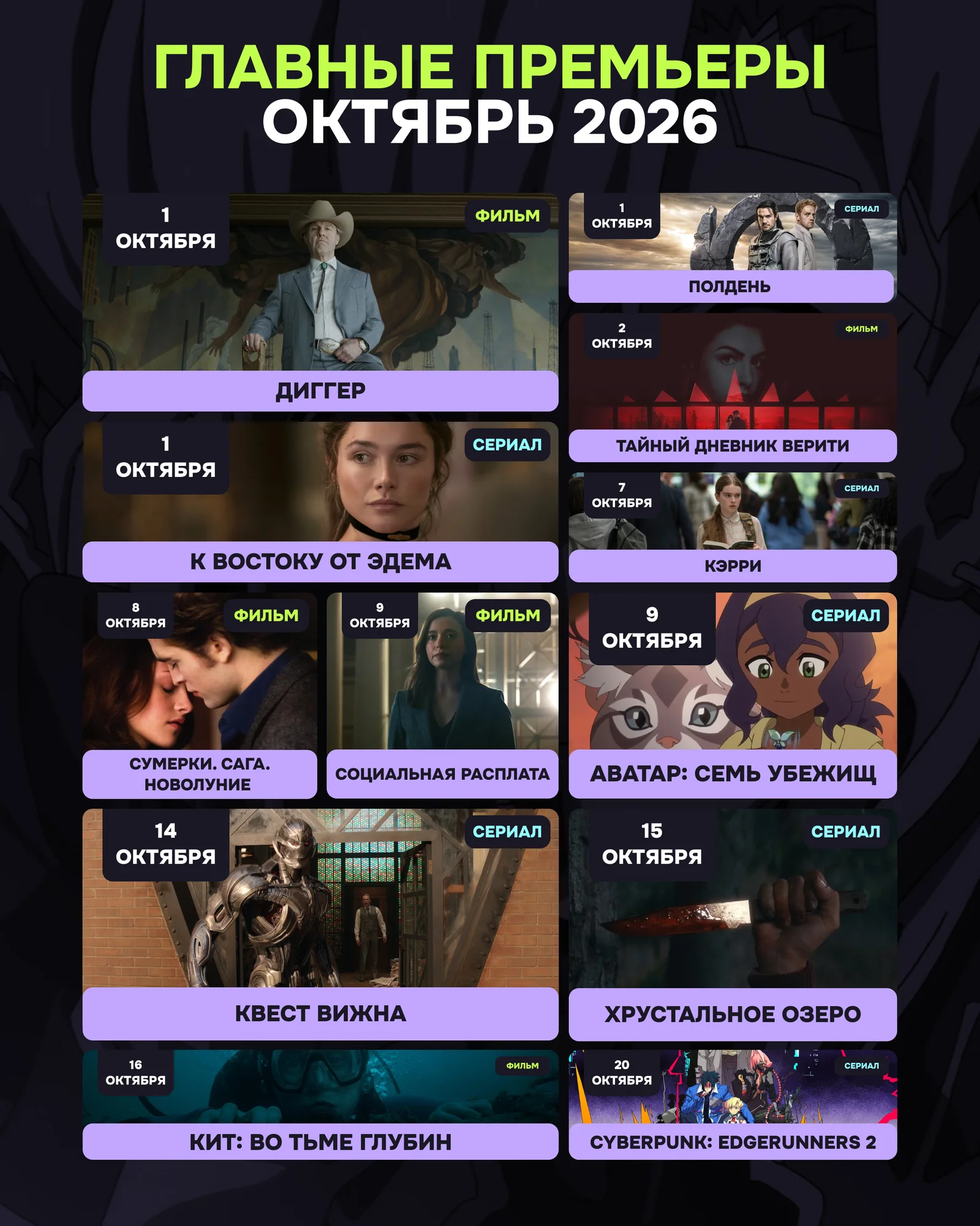 Календарь релизов кино и сериалов на октябрь 2026