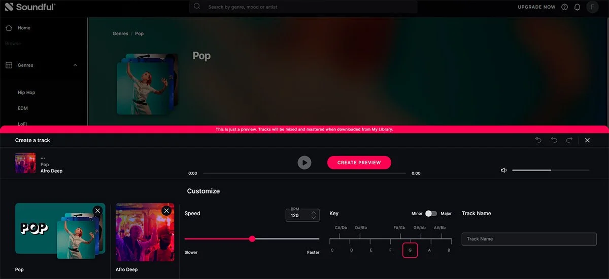 Скриншот respawn.media / Интерфейс генерации в Soundful