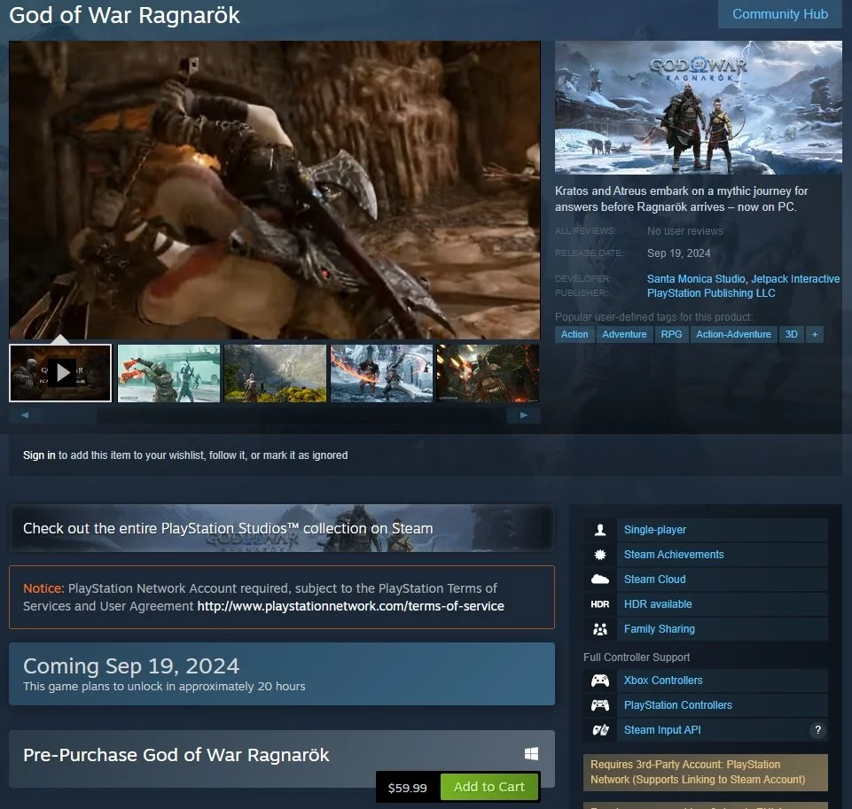 Источник: Steam / God of War Ragnarok в американском сегменте Steam