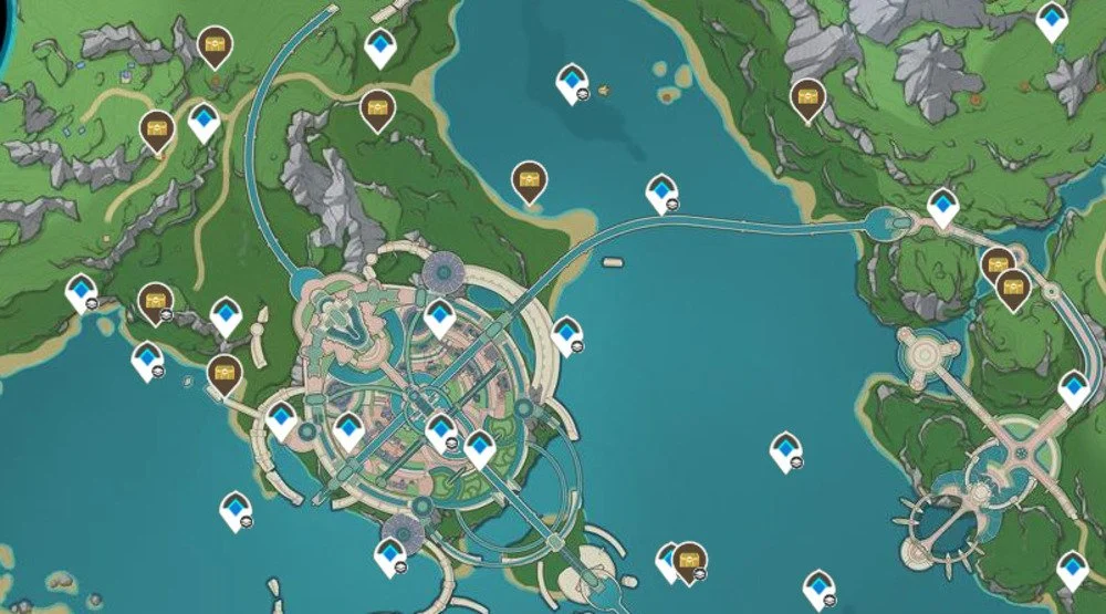 Источник: genshin-impact-map.appsample.com / Расположение удивительных сундуков в районе Кур-де-Фонтейн