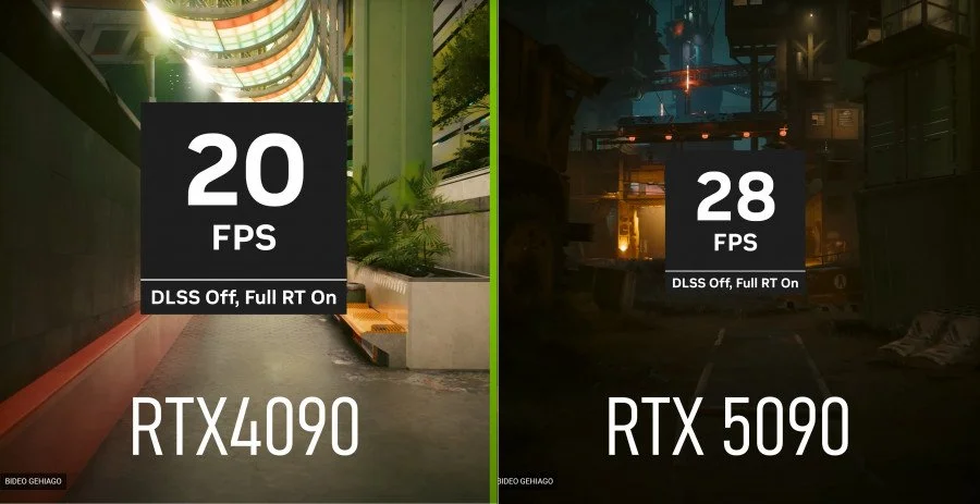 RTX 4090 vs RTX 5090 в Cyberpunk 2077 без DLSS