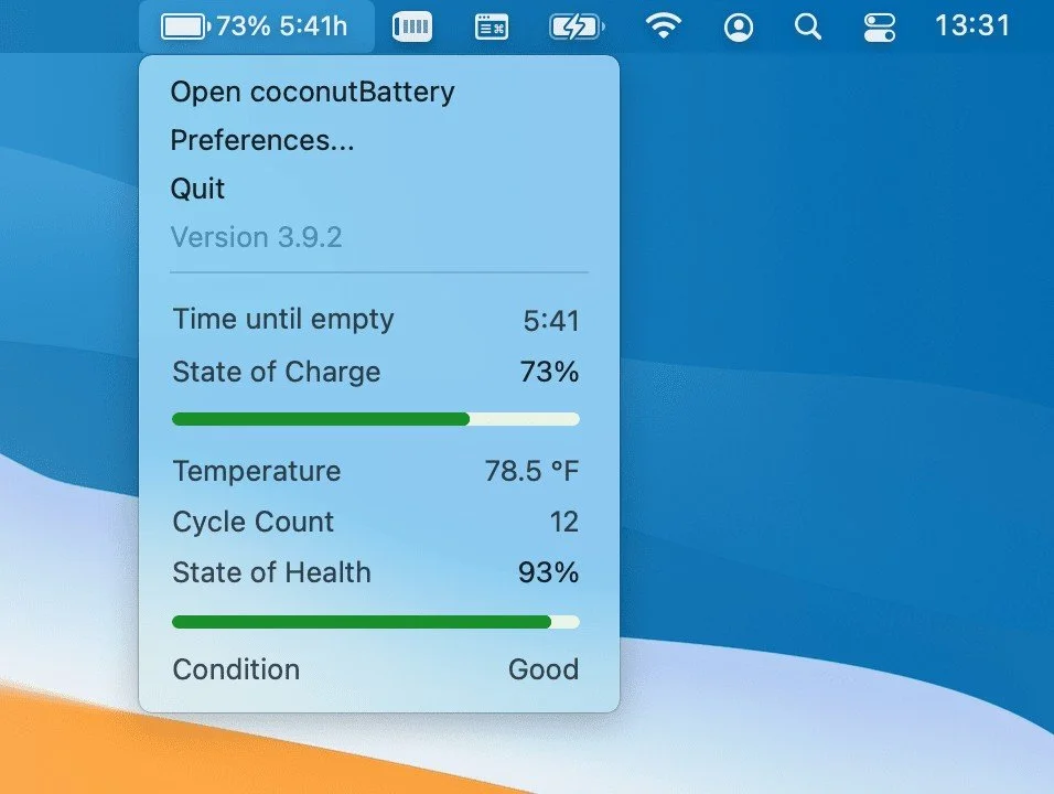Источник: Coconut-flavour / Интерфейс программы coconutBattery 3.9