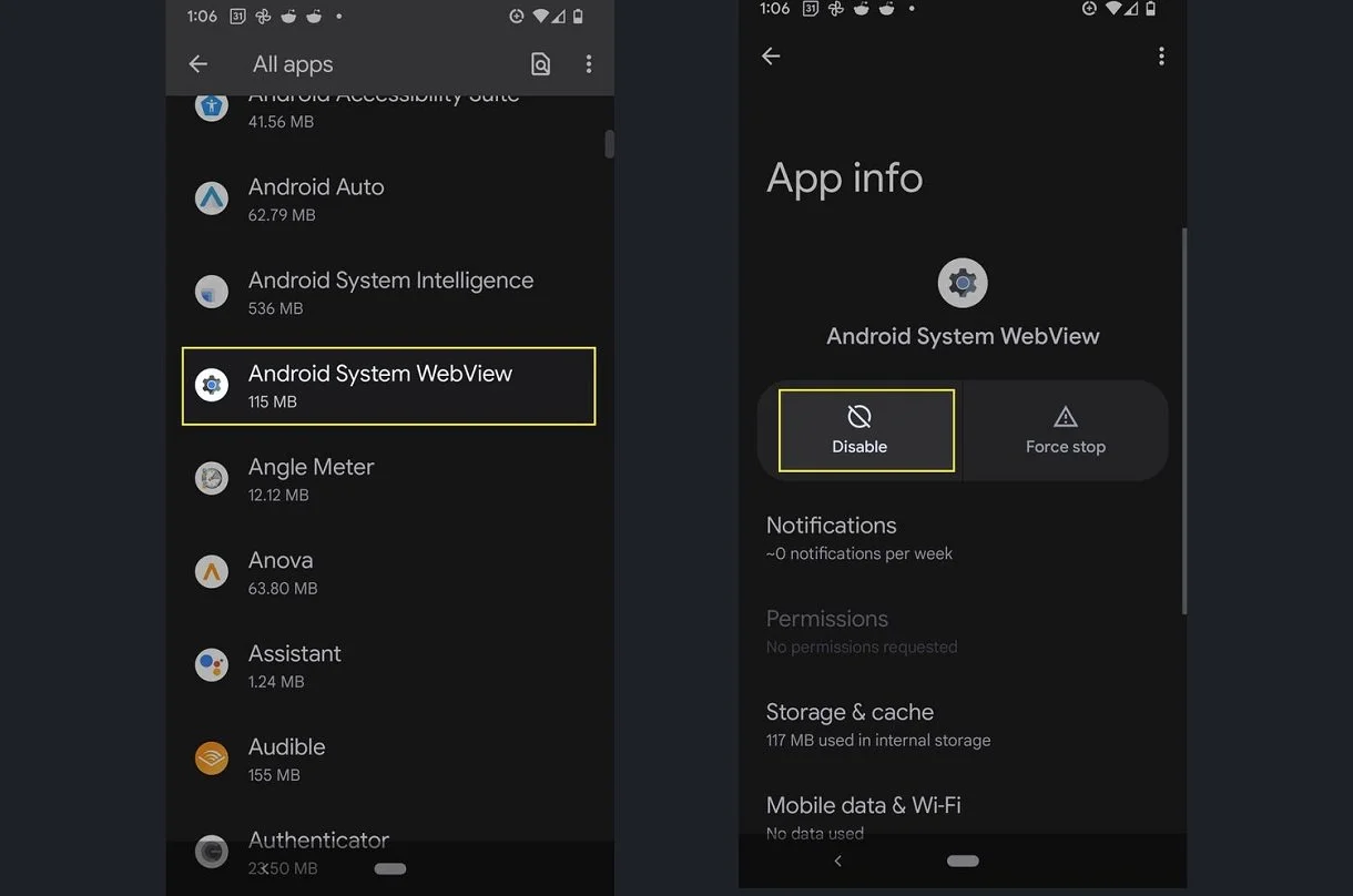 Источник: lifewire / Android System WebView