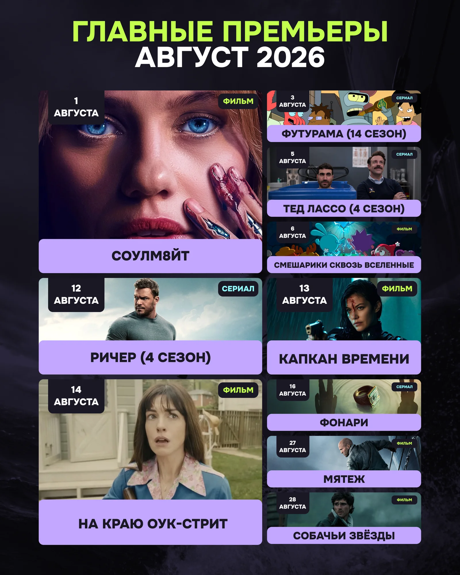 Фильмы и сериалы августа 2026