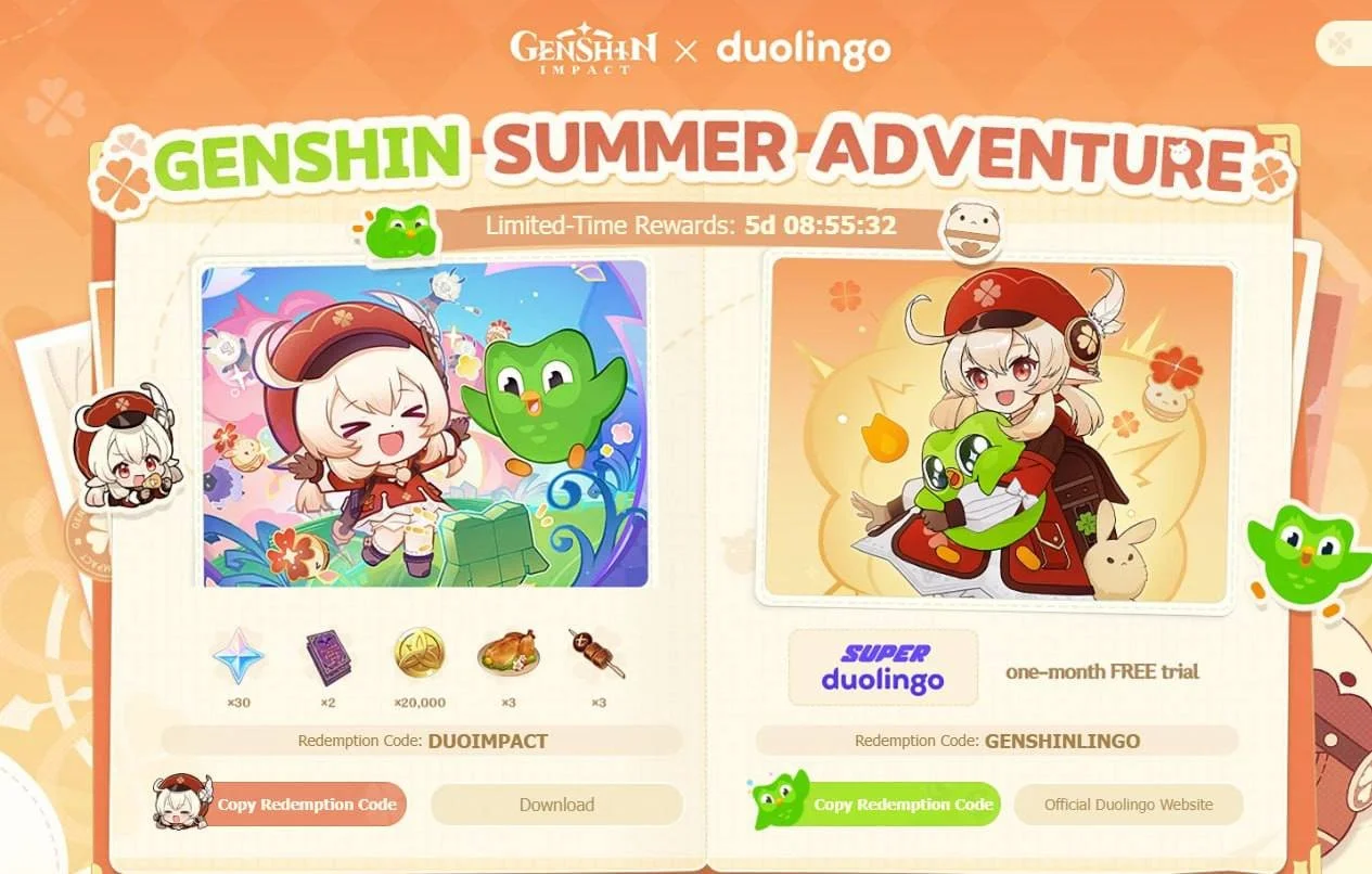 Источник: HoYoverse / Бесплатные ресурсы в рамках коллаборации с Duolingo