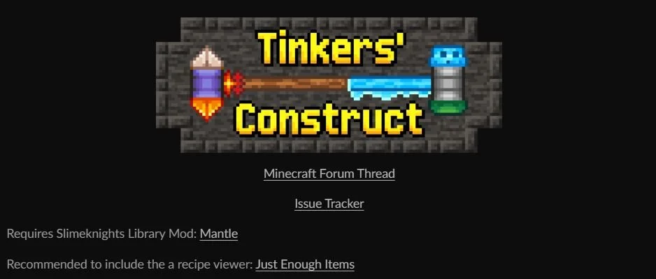 Скриншот respawn.media / Оглавление страницы мода Tinkers’ Construct