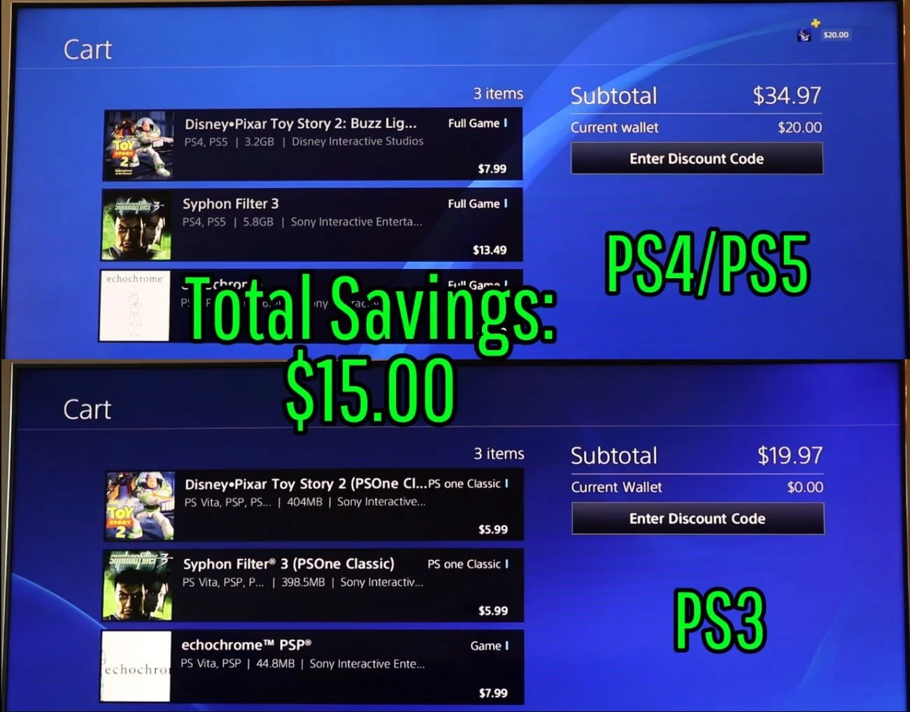 Сранвение цен на игры в магазине PS3 и PS4/PS5