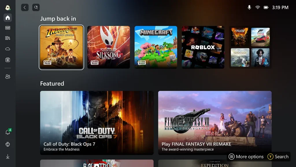 Интерфейс Xbox