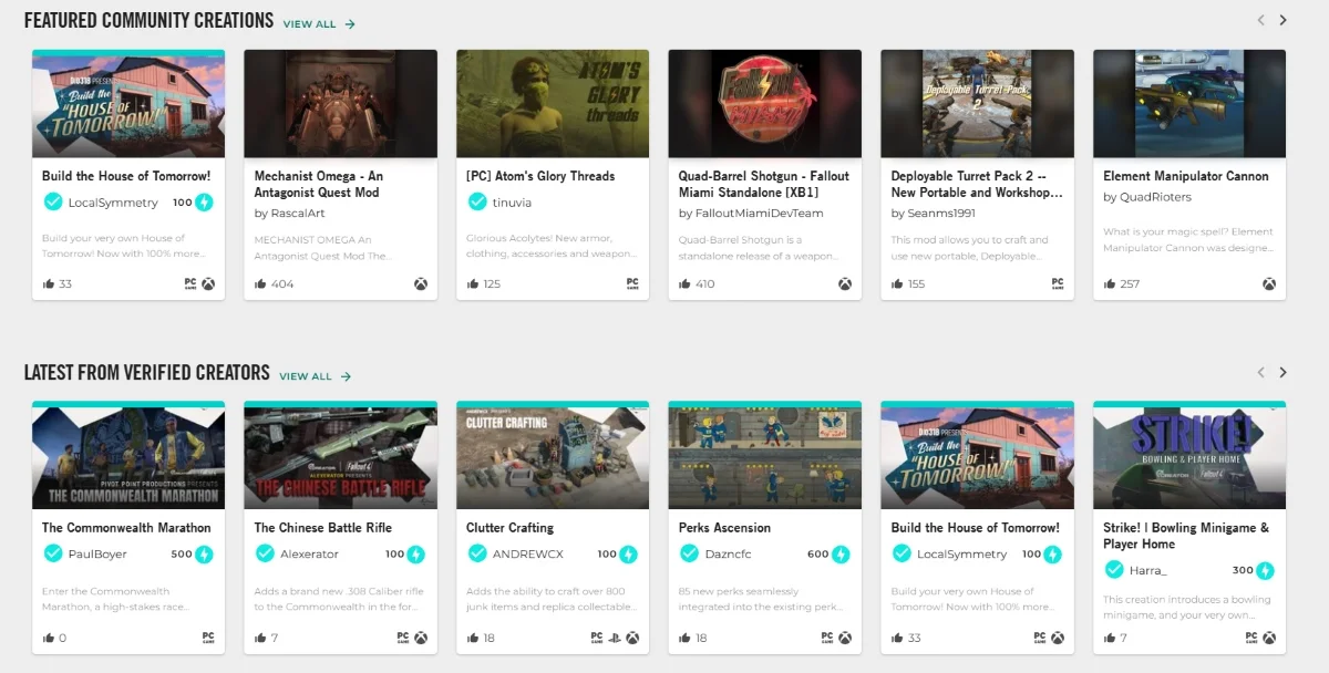 Модификации на официальном сайте Bethesda
