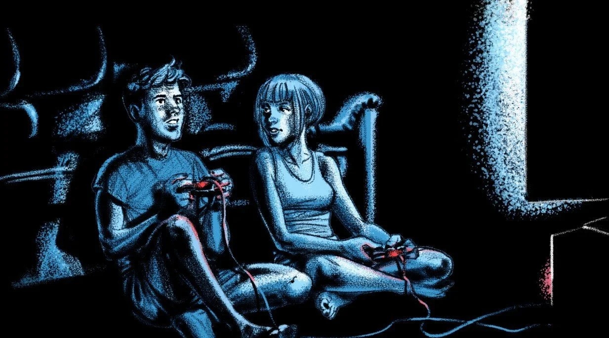 Источник: platogaming.com / Геймеры с геймпадами у телевизора