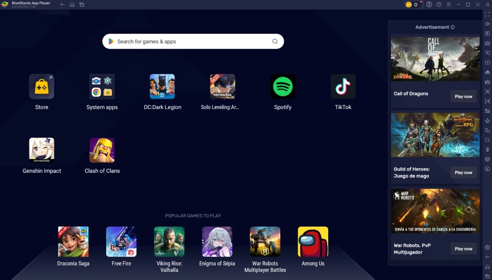 Интерфейс Bluestacks