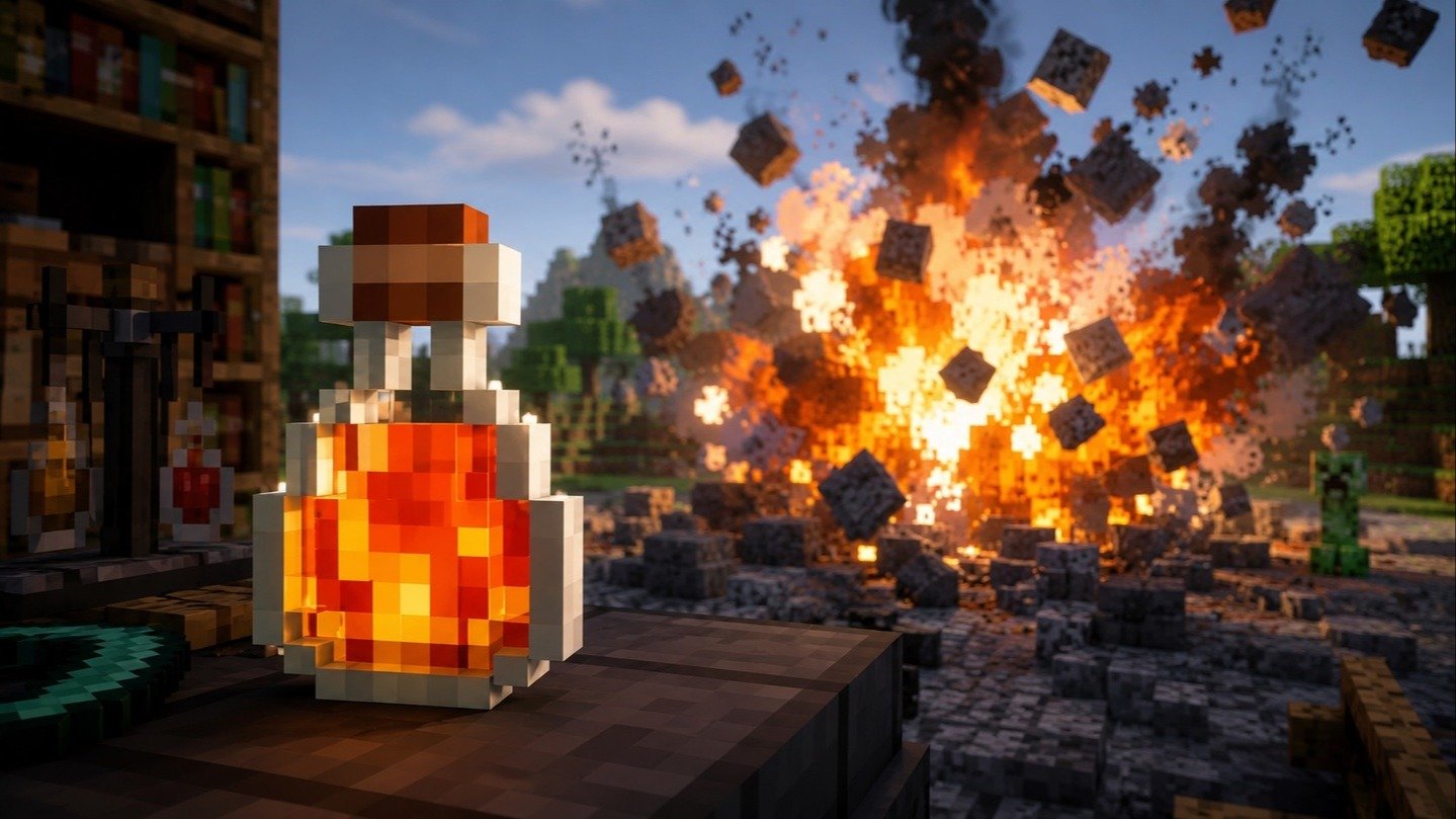 Взрывное зелье в Minecraft 2026: рецепт и применение