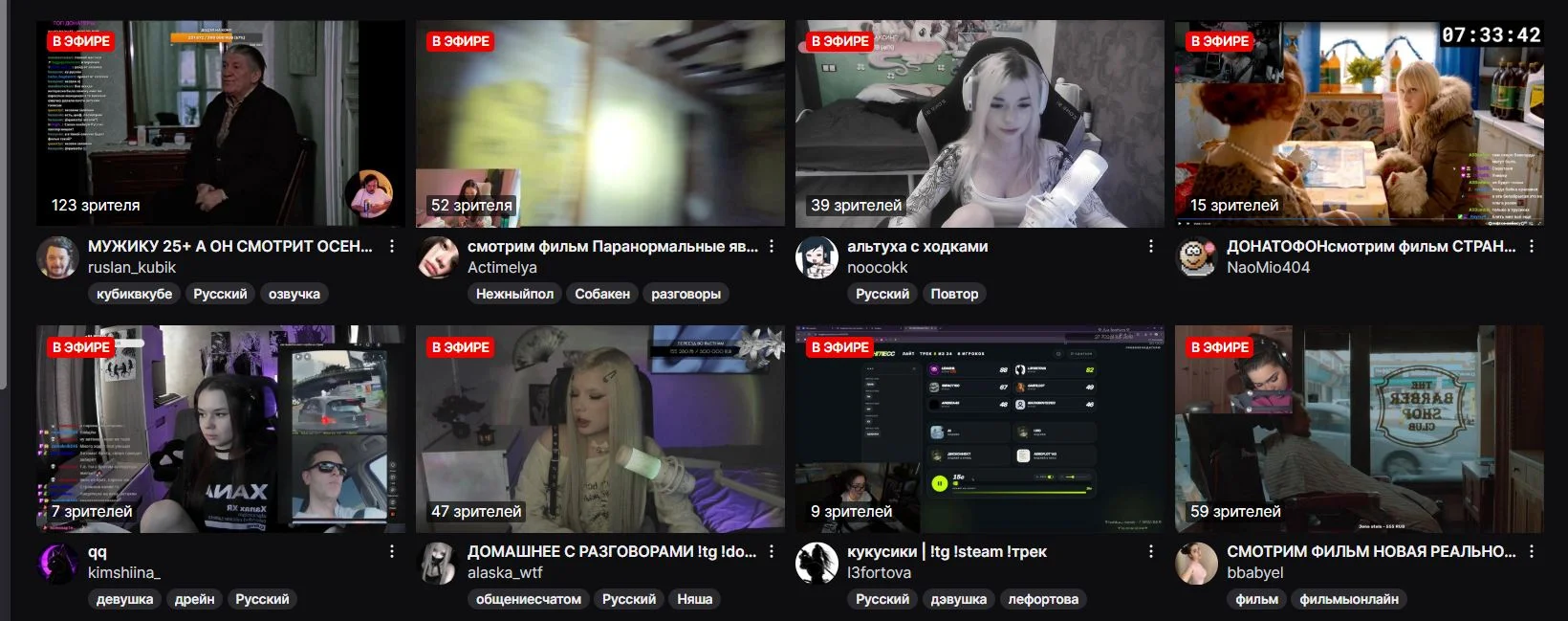 Стримы на Twitch в категории «Just chatting»