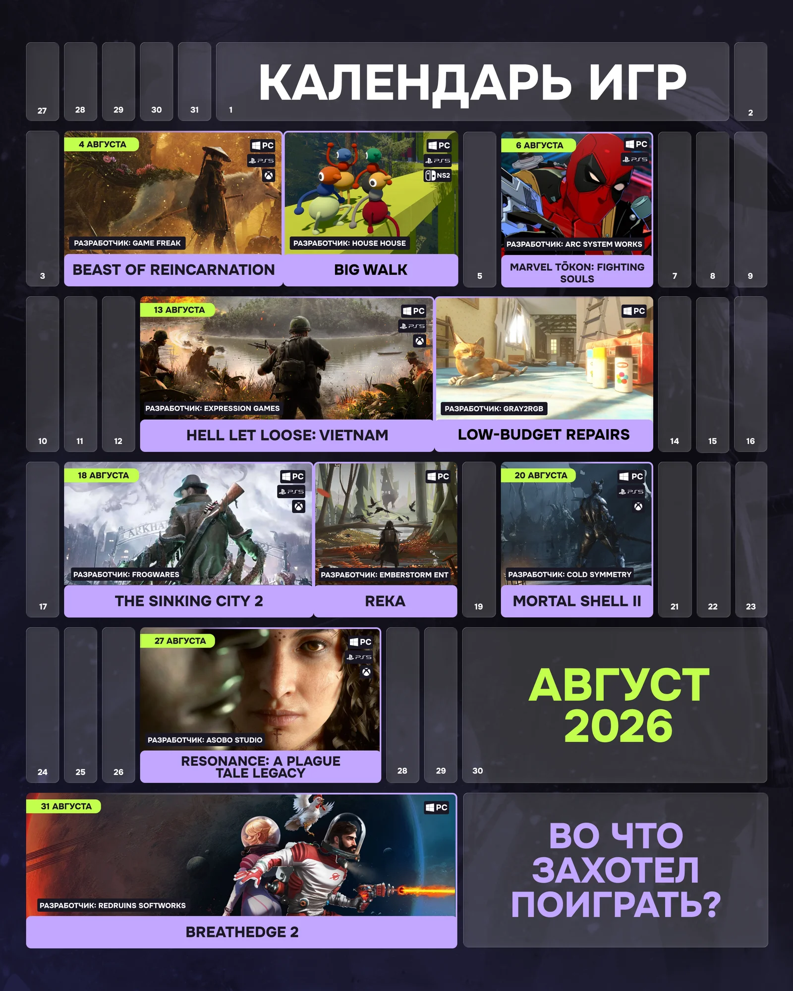 Календарь игровых релизов в августе 2026
