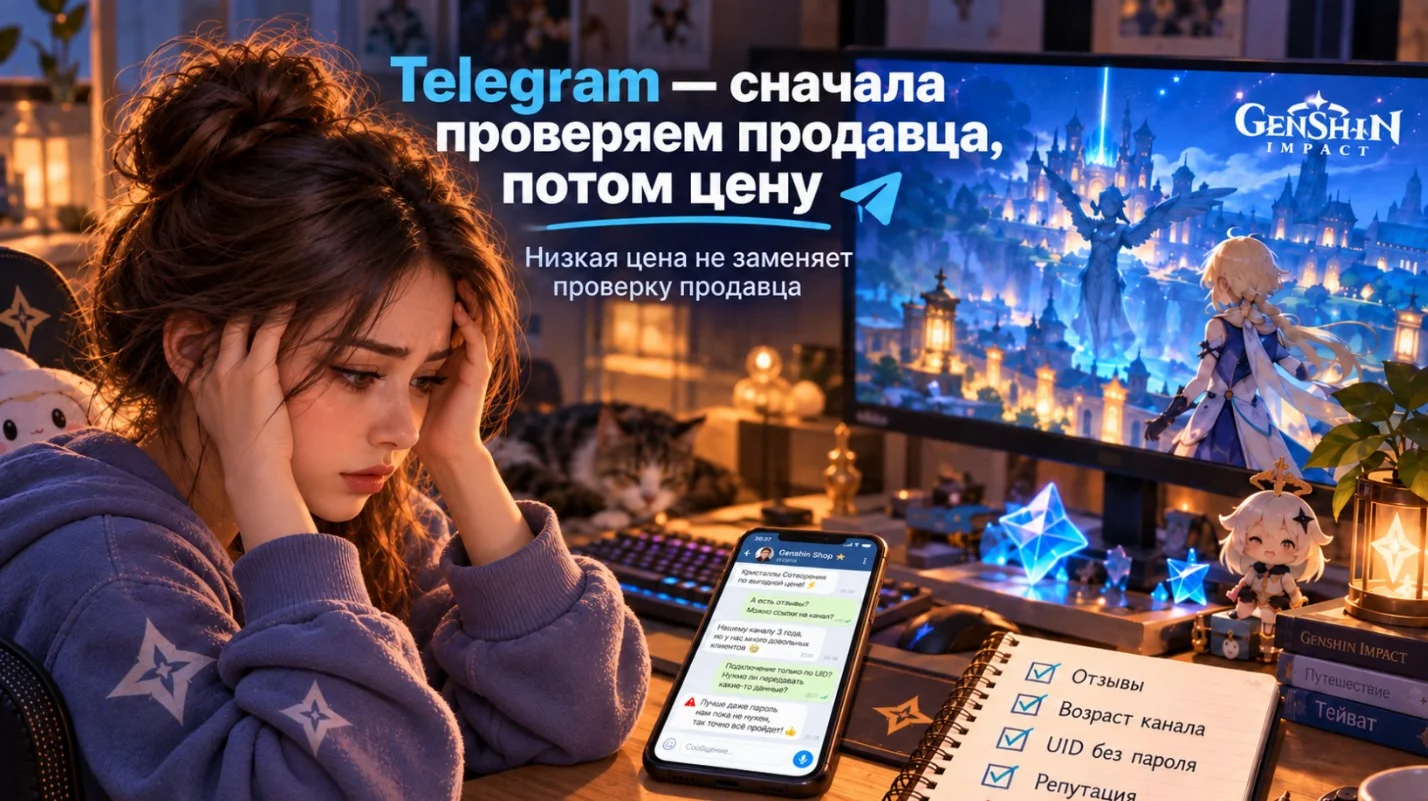 Лучше проверить продавца перед покупкой Кристаллов Genshin Impact через Telegram