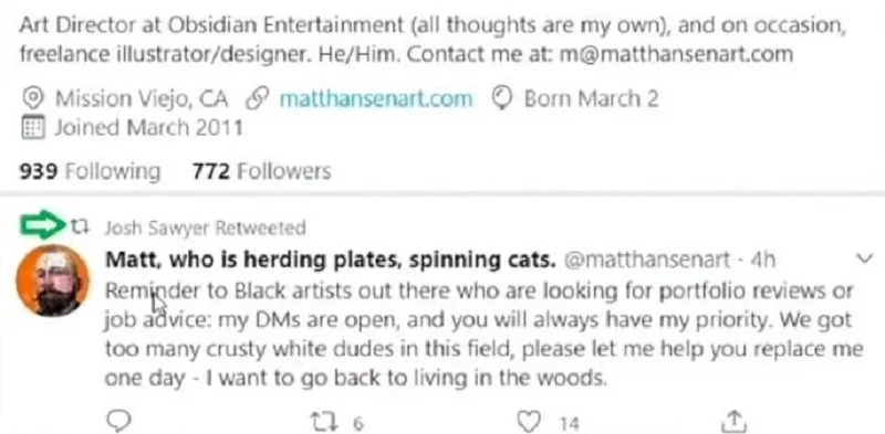 Источник: LinkedIn / Арт-директор Obsidian признается в обратном расизме при приеме на работу