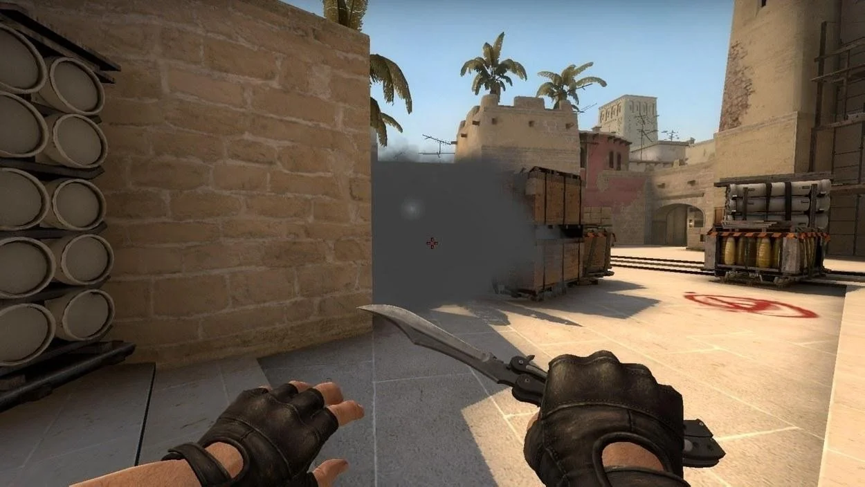 Раскидка смоков на Mirage в CS:GO (с края уступа на фаербокс)