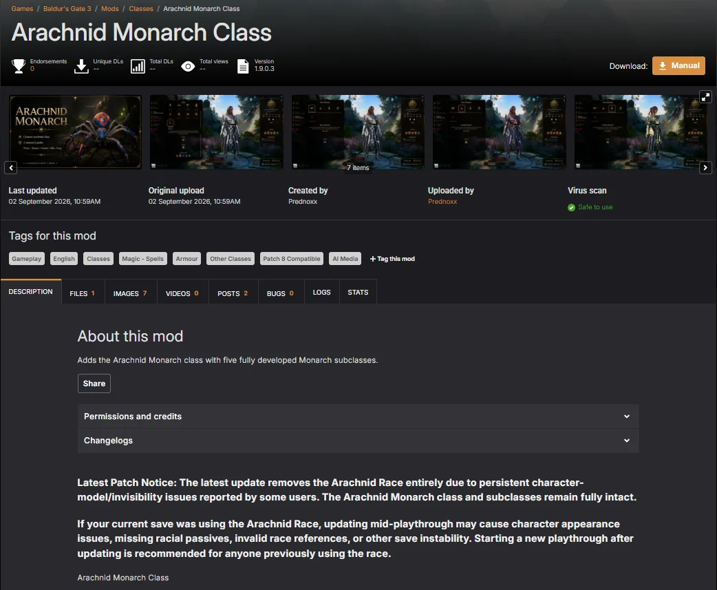 Моды на Baldur's Gate 3 на сайте Nexus Mods