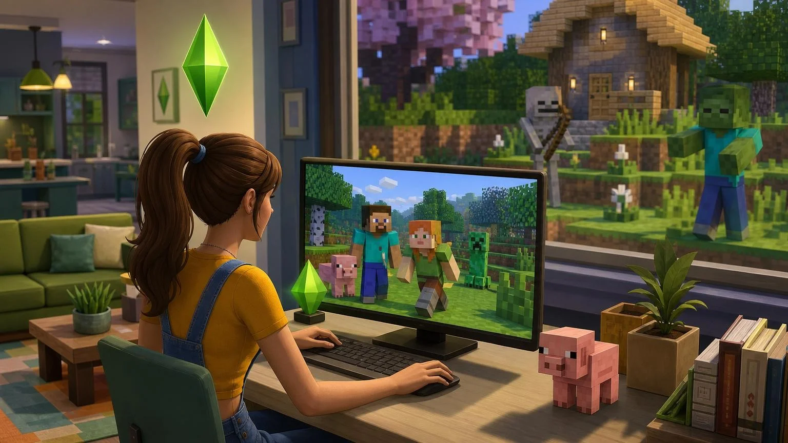 Геймерша сыграла в Майнкрафт внутри The Sims 4