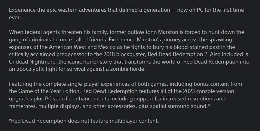 Источник: PS Store / Описание Red Dead Redemption