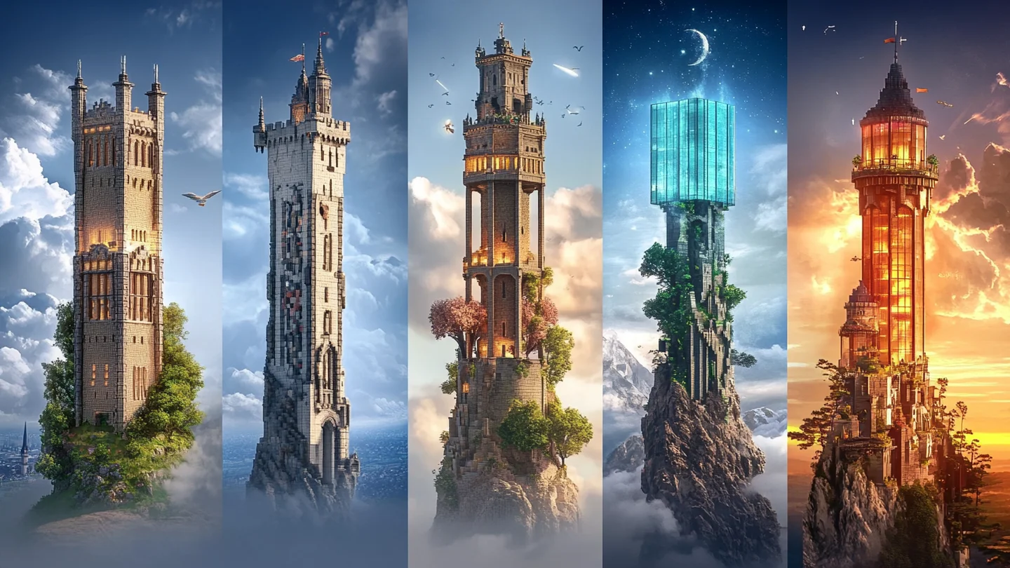 Источник: Respawn / Башни в Minecraft, нейросеть Midjourney