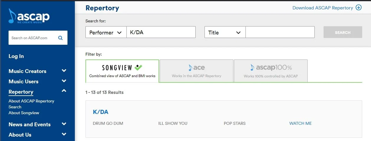 Новый трек в базе ASCAP