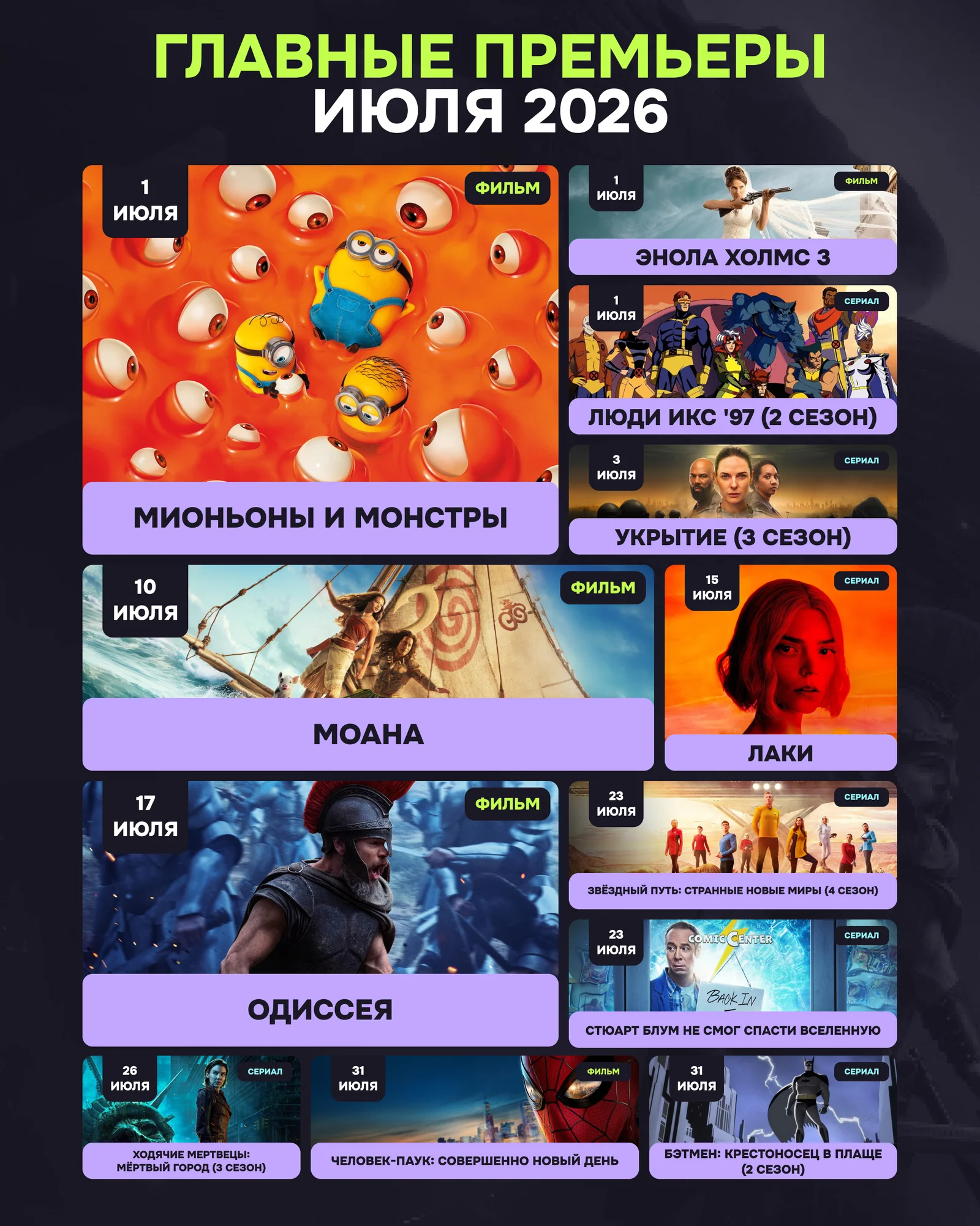Главные фильмы и сериалы июля 2026