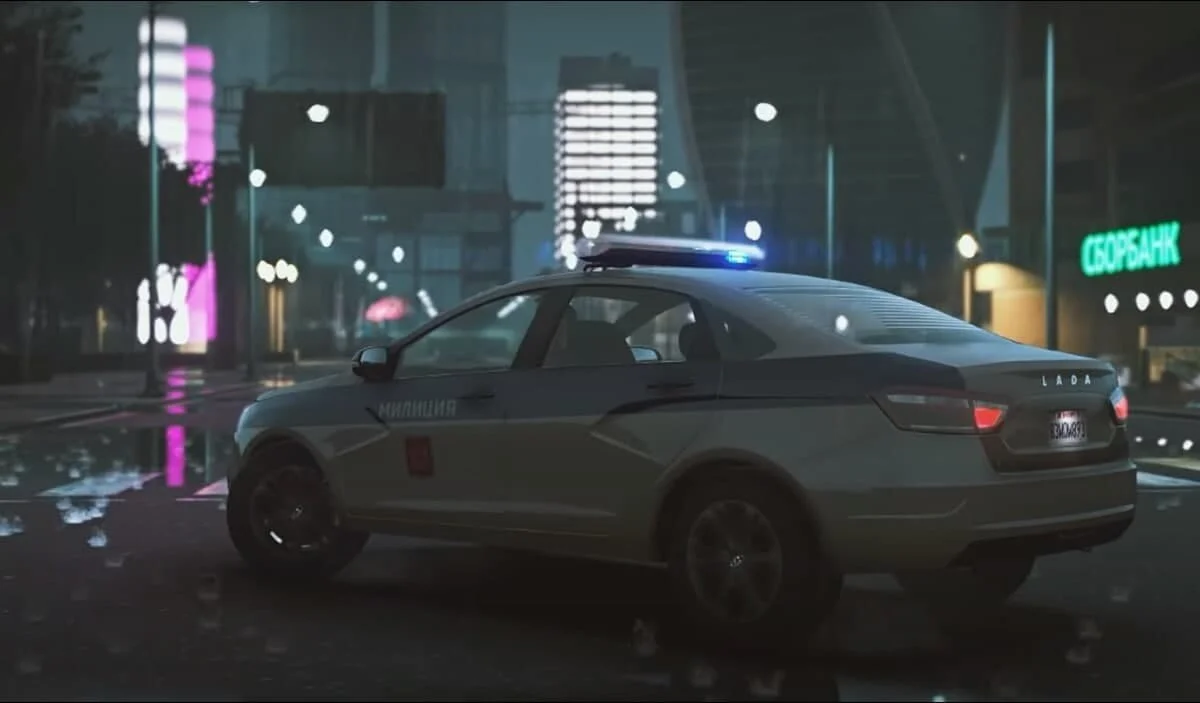 Милицейская LADA Vesta на фоне Кремля. Блогер показал, как выглядит GTA 5 в России